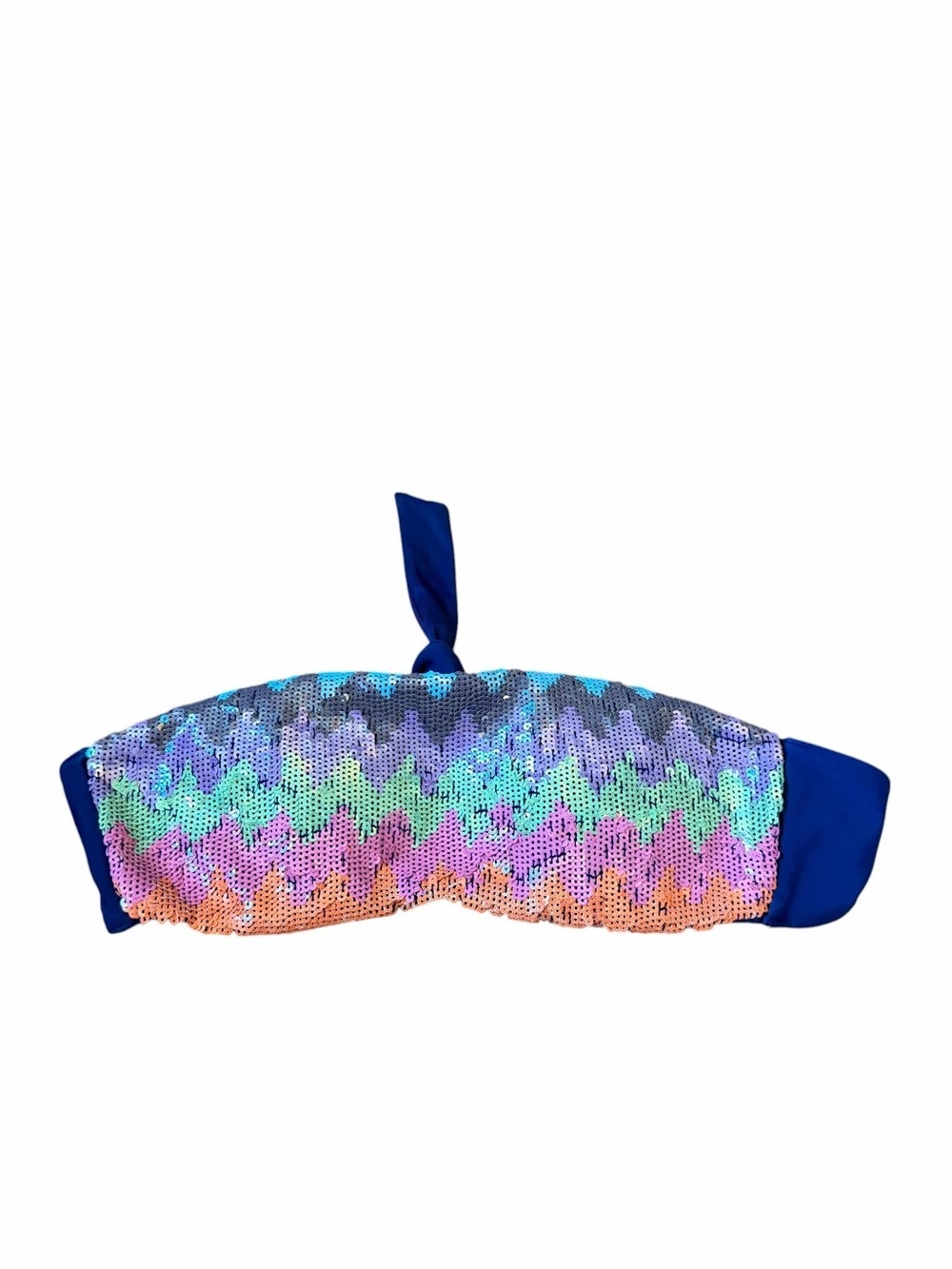 Victoria’s Secret Blue Chevron Sequin Bandeau Bikini Swim Top Womens Small